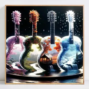 Guitar Pattern 5D Diamond Arts Colorful Painting Kit without Frame, Tool Kits Full Round Diamond Paint Landscape, DIY Decorative Art Picture for Beginner