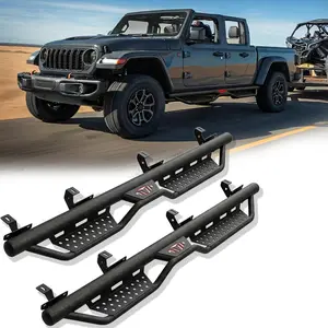 Running Boards Compatible with 2020-2025 Jeep Gladiator JT 4-Door, Two-Stair Carbon Steel Side Steps Nerf Bars (2020-2025 Jeep Gladiator JT, A Size)