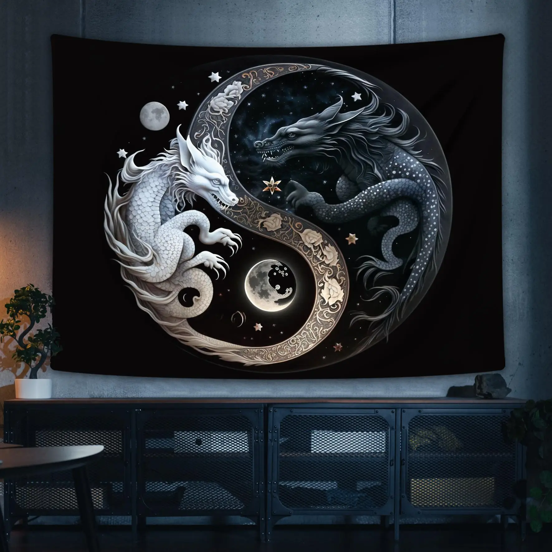 Yin and Yang Symbol Dragon Pattern Tapestry, Wall Hanging Decoration for Home Living Room Bedroom, Summer Decor 2024 Cool Bedroom Accessories, Room De