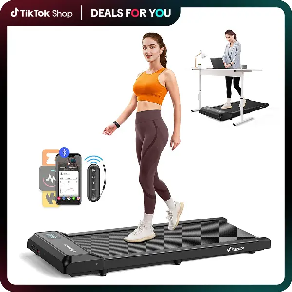 Dealsforyoudays MERACH Under Desk Treadmill, 2-in-1 Walking Pad for Walking and Jogging 2.5HP Low-Noise Treadmill with Remote Control Lanyard 265lbs W