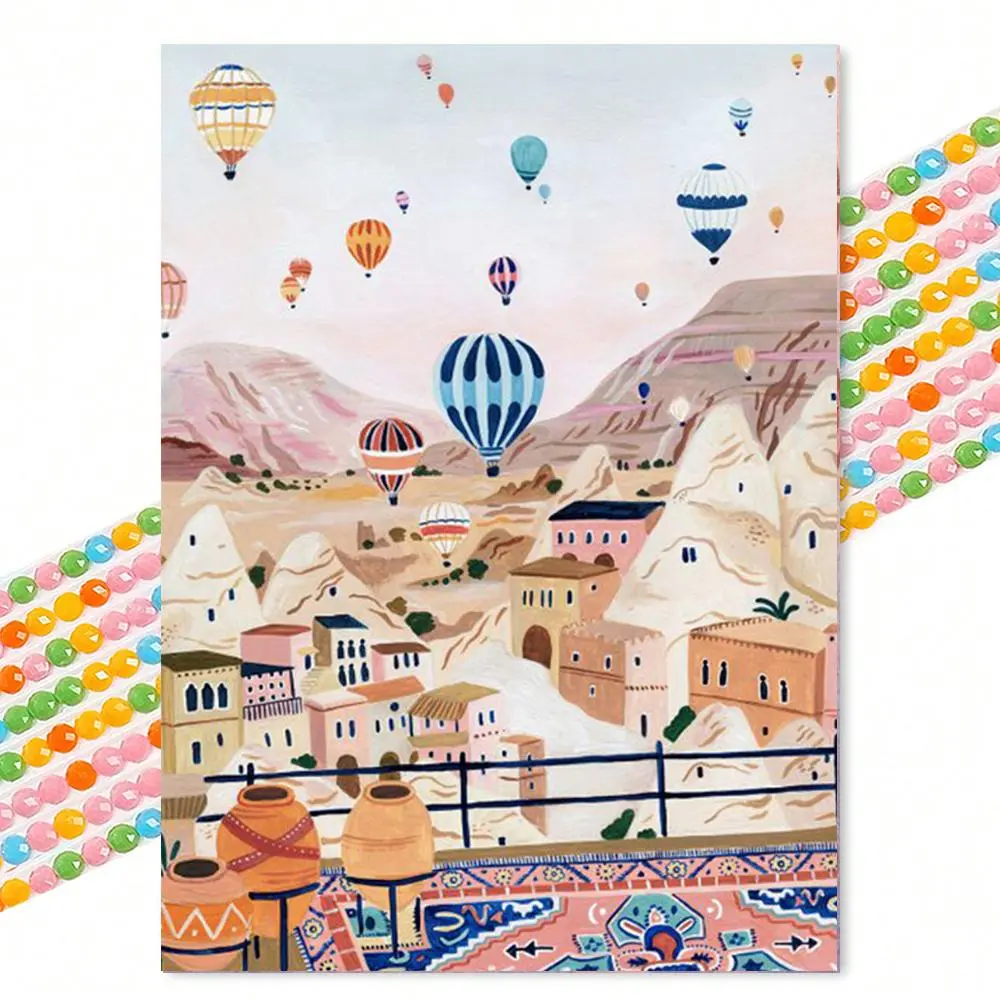 Desert Balloon Pattern DIY Diamond Art Painting Without Frame, DIY 5D Diamond Arts Painting Kit, Wall Art Decor For Home Living Room Bedroom, Diamond Painting Kits, Diamond Pattern Design