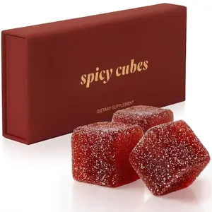 Spicy Cubes Hot Peach Gummies - Sweet & Spicy Chili Sugar Coating - Maca Root & Muira Puama for Energy, Mood & Vitality - Fun Treat for Couples & Social Moments - 1 Pack (8 pieces)
