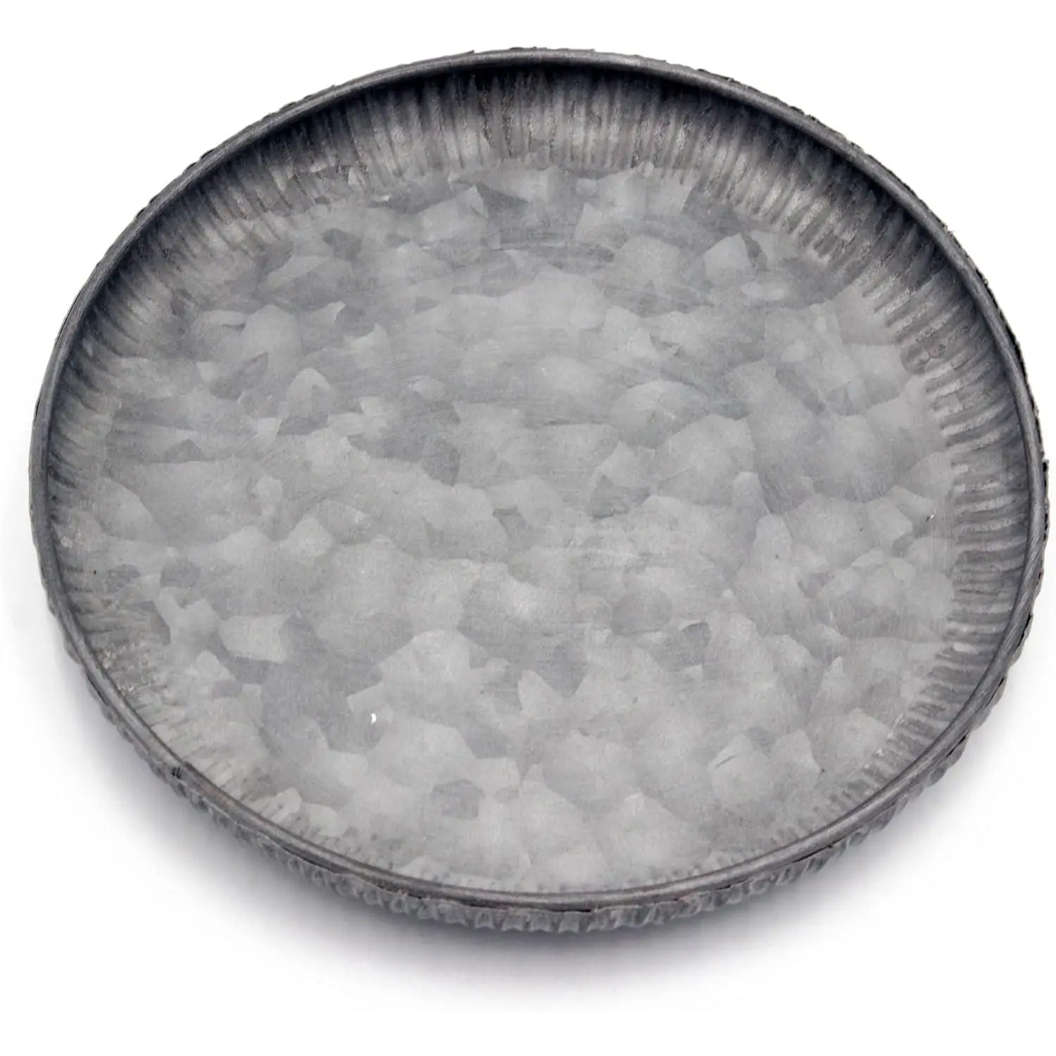 7.8 inch Round Galvanized Metal Tray Decorative Tray Corrugated Edges