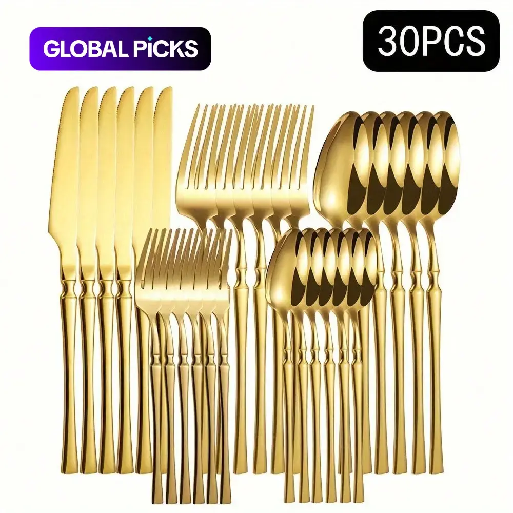 Stainless Steel Kitchen Cutlery Set, 30-Piece, Including Knives, Forks, Spoons, Dessert Spoons and Dessert Forks, Dinnerware Set for Home & Restaurant Use #GLOBAL PICKS