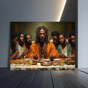 2D Flat, A Vibrant Canvas Art Piece Featuring a Black at The Last Supper, an Interesting Creative Wall Decoration for Home, Bedroom, Kitchen, Living Room, Bathroom, As Well As for Hotels, Cafes, Offices