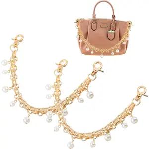 2 Pcs Purse Chain 9.8 Inch Decorative Bag Strap Gold Handbag Straps ABS Pearl Chain Charms Replacement Handle Bag Chains Purse Charm for Women Crossbody Shoulder Bags