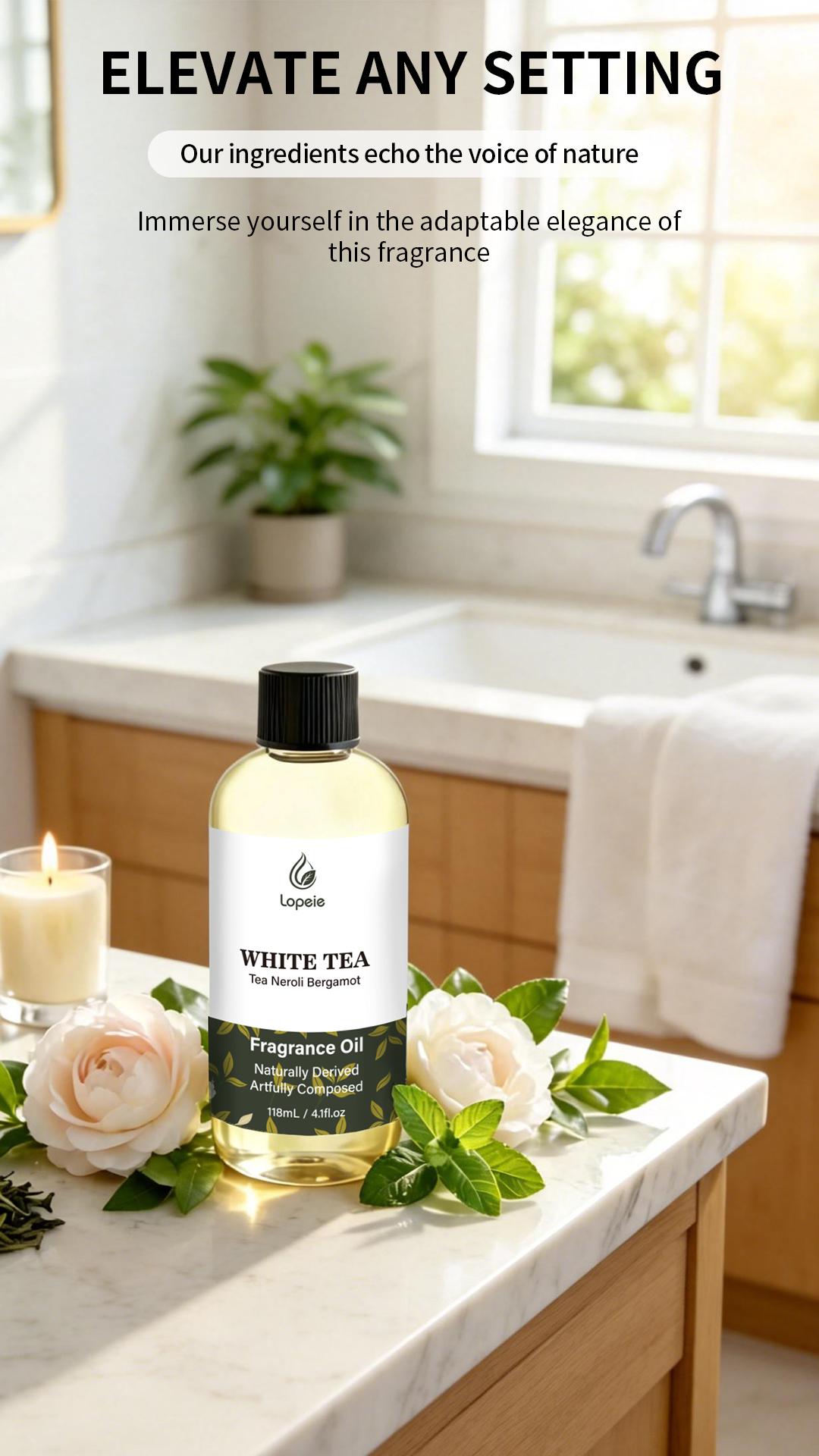 Lopeie Hotel Diffuser Oil Refill (with Spray Nozzle), Highly Scented Aromatherapy Oil – White Tea, Pearl Keys, Library Santal – for Ultrasonic & Waterless Diffusers & Oil Warmers – 118ml/4.1 fl oz & 252ml/8.5 fl oz