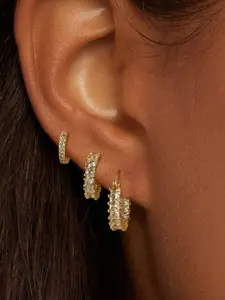 Women's 14k Plated Rhinestone Cubic Zirconia Hoop Earrings, Chunky Design Dangle Earrings for Women, Daily Wear Jewelry Gift, Earrings Set