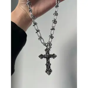 Gothic Vintage Cross Pendant Necklace, Cross Chain Design, Hip Hop Punk Street Style, Versatile Party Vacation Wear, Suitable for Men, Unisex Jewelry Gift