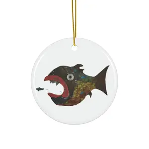 "Little Hungry" Ceramic Ornament with Fish Sculpture