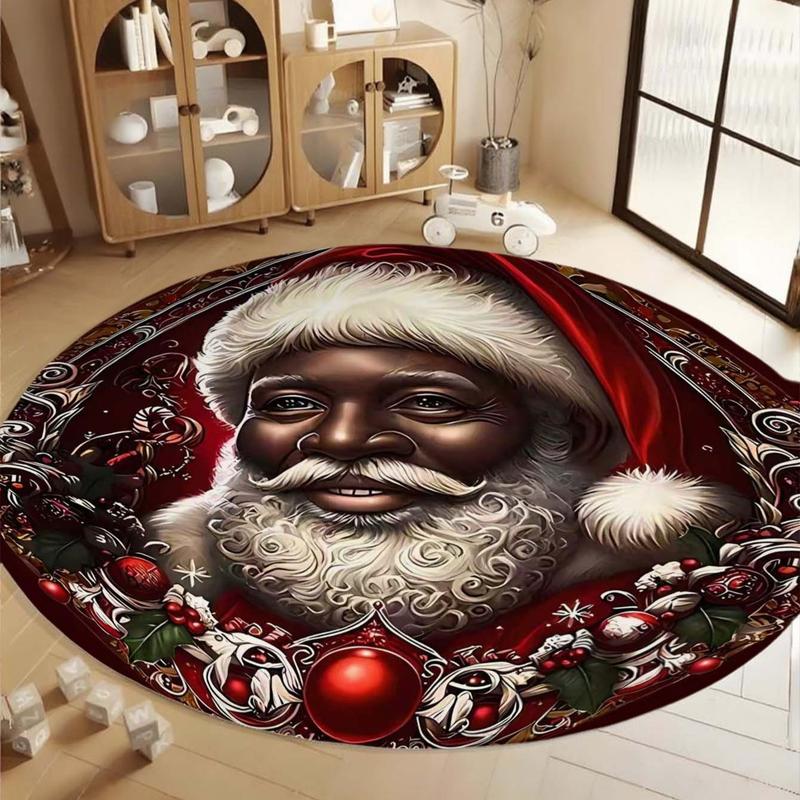 Santa Claus Pattern Round Christmas Rug, Soft Washable Carpet for Home ...