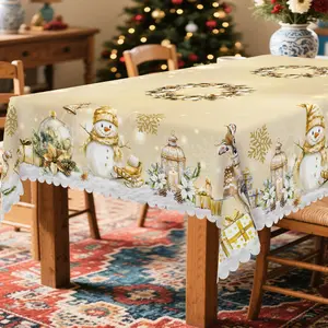 PLUMLIK Christmas Tablecloth with Reindeer, Snowman, wreath, Christmas tree, Christmas Decor 2025, Christmas Party Decoration for Home Indoor Outdoor, Vintage Round Rectangular Table Cloth, Holiday Kitchen Festive Decor, Christmas Gifts