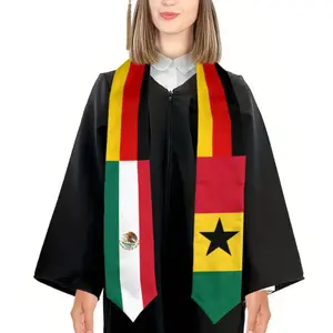 Custom 2/3 Nation Flag Graduation Stole, Personalized Dual/Triple Heritage Sash with Custom Text/Name, International Student Commencement Sash, Country Flag Graduation Keepsake Gift