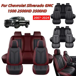For Chevrolet Silverado GMC 1500 2500HD 3500HD Durable Pickup Truck Car 5 Seat Covers Napa Leather Front Rear Cushion Pad Mat Waterproof, Breathable Non-Slip Easy Installation, Full Surround Design with Storage Bag, Vehicle Interior Decoration Accessories