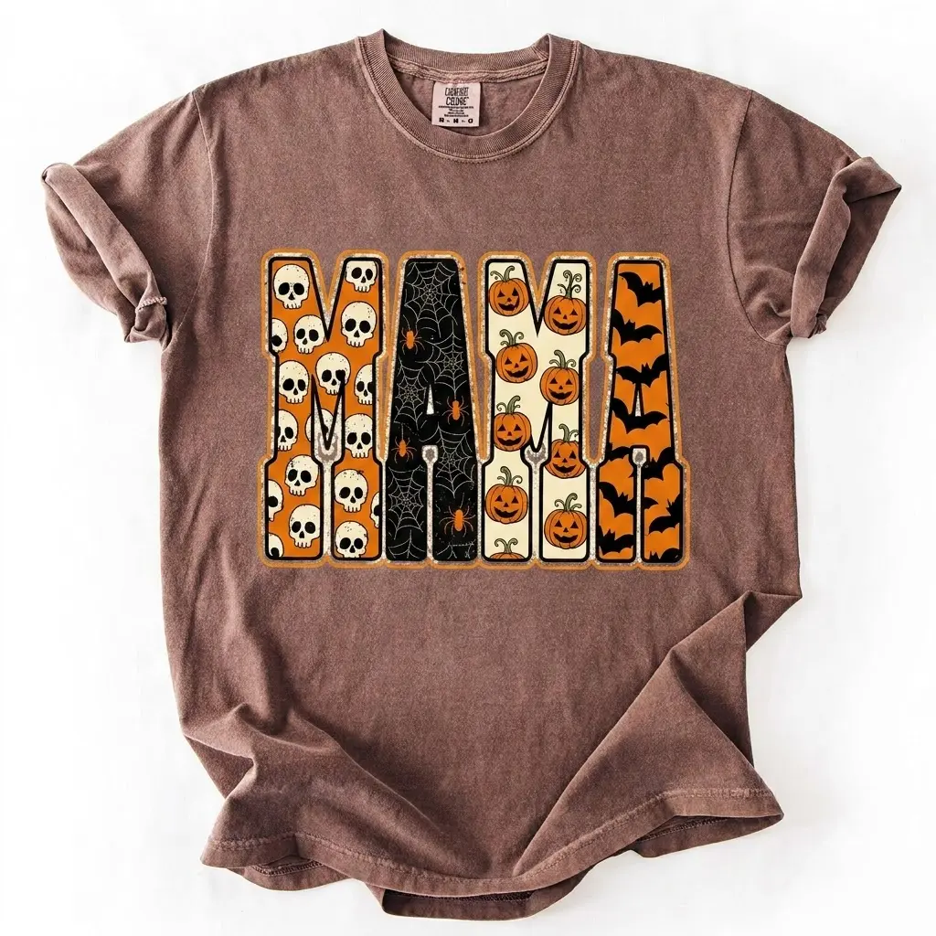 Comfort Colors Mama Pumpkin Leopard Shirt, Checkered Fall Graphic Tee, Trendy Halloween Autumn T-Shirt, Cute Mama Gift. Womenswear's Top Vintage Breathable Cotton