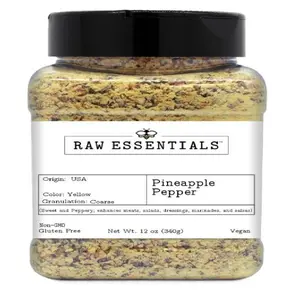 Raw Essentials Pineapple Pepper Seasoning Rub – Sweet & Savory Blend for Grilling, Meats, Veggies & Desserts – Fruity and Bold Flavor – Gluten-Free, Non-GMO, Vegan – 12 Ounce Bottle
