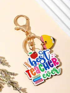 Unisex Teacher Wooden Pencil Keychain, Creative Heart Tassel, Colorful Geometric Shape, Teacher's Day Gift, Backpack Charm, Heart Design Keychain