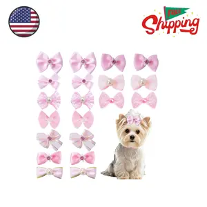 20 PCS Cute Dog Hair Bows with Rubber Bands Elastic Handmade Mix Style