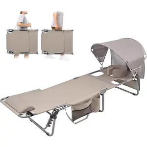 Tanning Chair with Sun Canopy Face Hole Softer Padded Adjustable Washable, Heavy Duty Layout Folding Lounge Chair for Adults Outside Beach Reading Sunbathing Poolside Lawn, UPF 50+ Sun Shade, 300 LBS