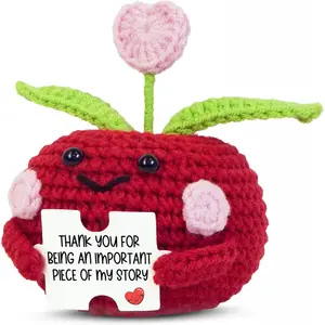 OASSIE Teacher Appreciation Gifts for Women - Mini Positive Apple Handmade Crochet Figure with Card - Appreciation Thank You Teachers Day Birthday Graduation Retirement School Gifts for Teachers Students Women