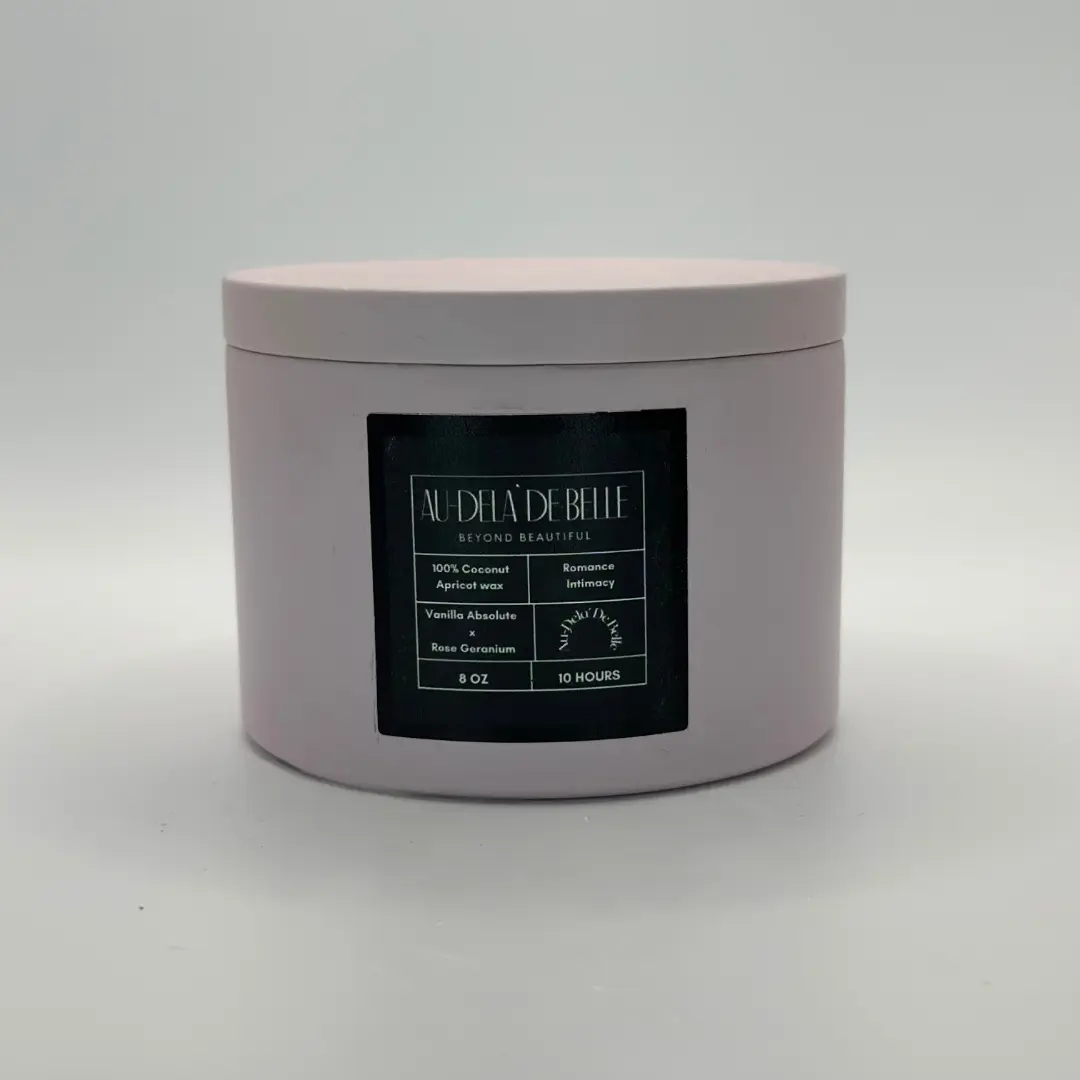 Aluminium Romance x Intimacy Aromatherapy Candle 8 oz Rose Geranium & Vanilla Absolute Blend 10-Hour Burn Time Non-Toxic Floral Scent in Sleek Aluminum Tin - Decor