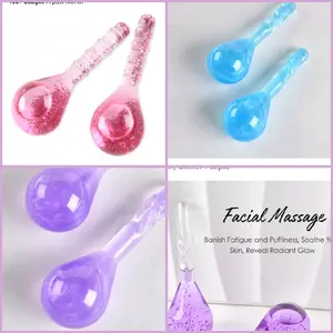 Ice Globes Facial Cooling Tools, Cryo Beauty Balls with Anti-Slip Handle for Face, Eyes & Neck, Soothing Cold Massage Tool for Relaxing & Refreshing Skincare Routine, Glitter