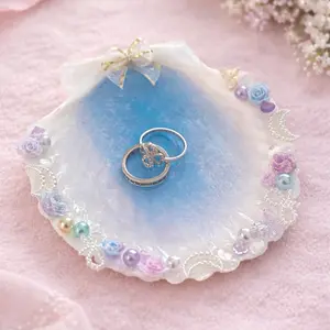 Mermaid Ring Dish - handcrafted with real shell, resin and charms - jewelry storage trinket dish