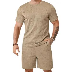 LecGee Men's 2 Piece Graphic Letter Summer Outfits Short Sleeve Crewneck T Shirts and Shorts Set For Men M-3XL