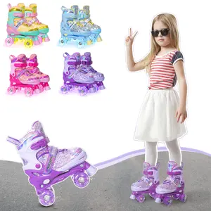 Nattork Girls' Starry Quad Roller Skates for Kids Ages 3-12, 4-Size Adjustable, Battery-Free 8 Light-Up Wheels, Triple Safety Closure, Beginner Sports Footwear, Birthday Holiday Gift