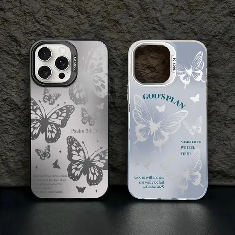 Butterflies & Psalms Religious Silicone Smartphone Case - Butterfly Motif, Protection Casing, Gradient, Shockproof, Durable, Cute Touch, Faithful Gift Pick for iPhone 17 Pro Max,16 E,15 Plus,14,13,12,11,XR,XS & Galaxy S25,S24,S23,S22,S21 (WC56)
