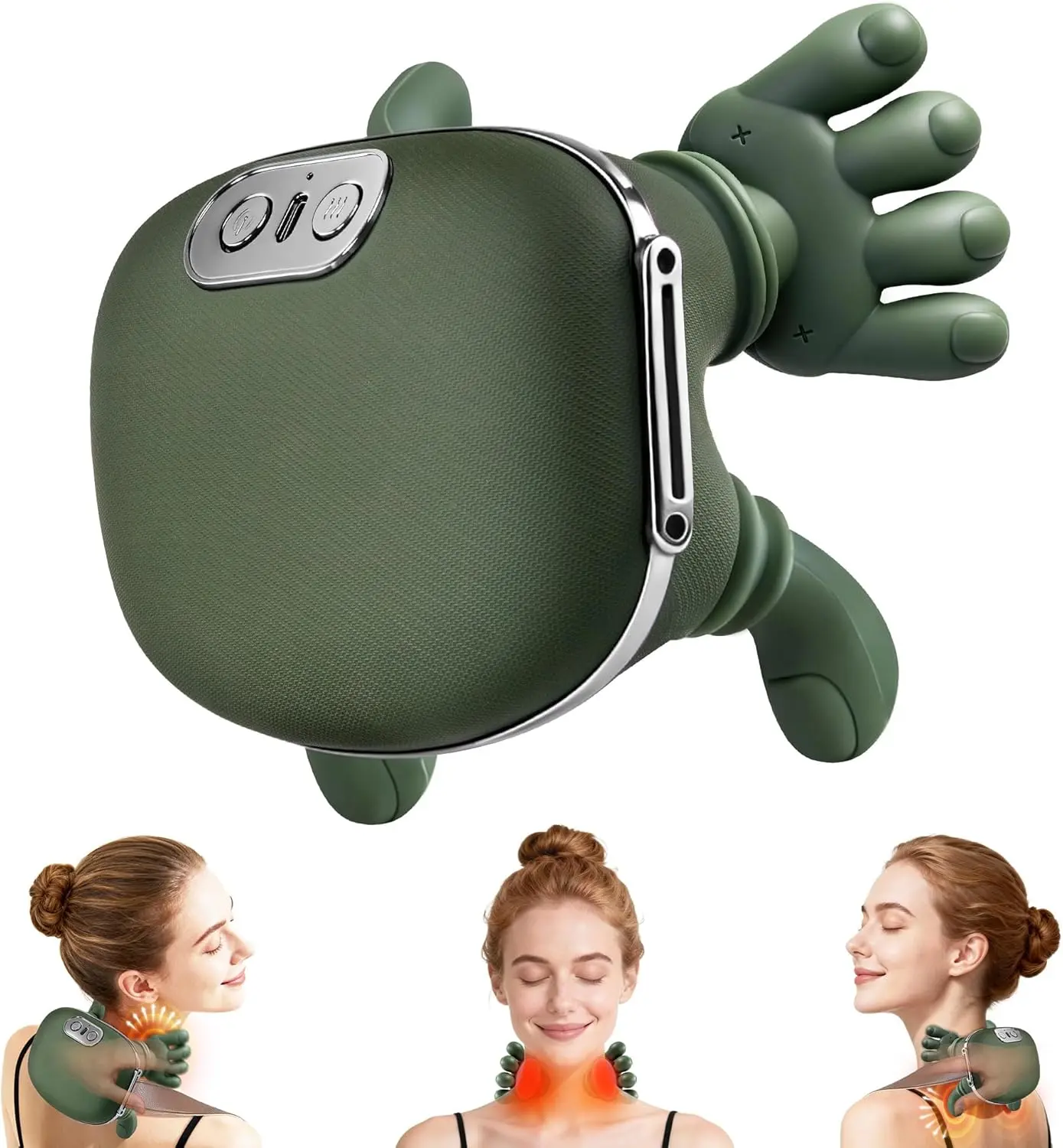 Neck Massager with Heat, Cordless Human-Like Massage, Pain Relief, Green | Neck Massager with 2 Heat Levels and 10-Min Auto Shut-Off, Relax Neck & Shoulders at Home, Office, Breaks or Before Sleep