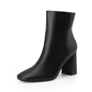 Dream Pairs Women‘’s Suqare-Toe Block Heel  Soft Leather Classic Comfort Nail Casual Ankle Boots