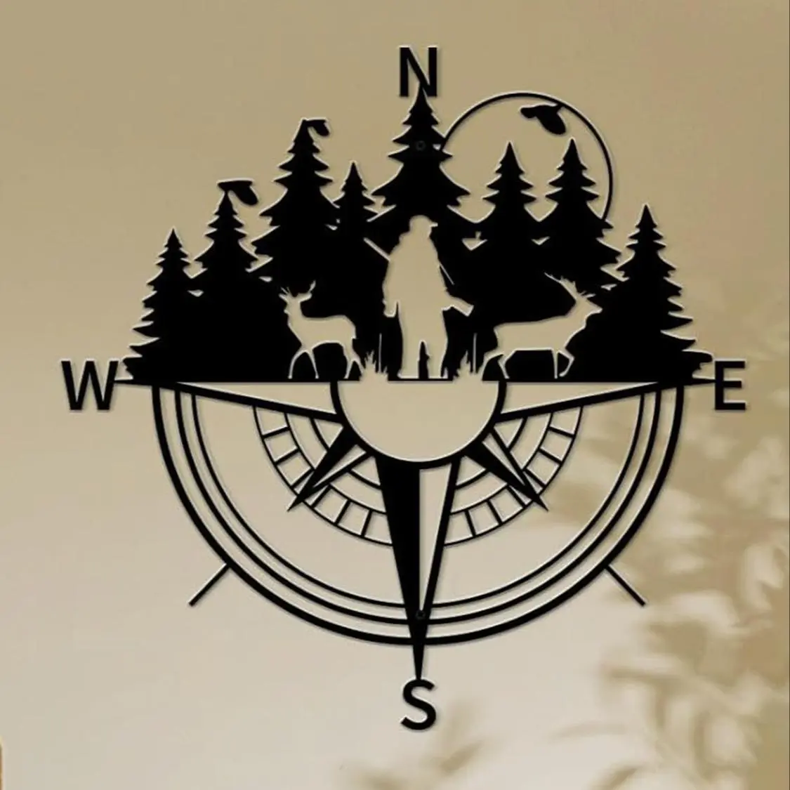 Compass Design Wall Decor, 1 Count Metal Compass Wall Art, Wall Hanging Decor for Home Living Room Bedroom Office Garden, Poster