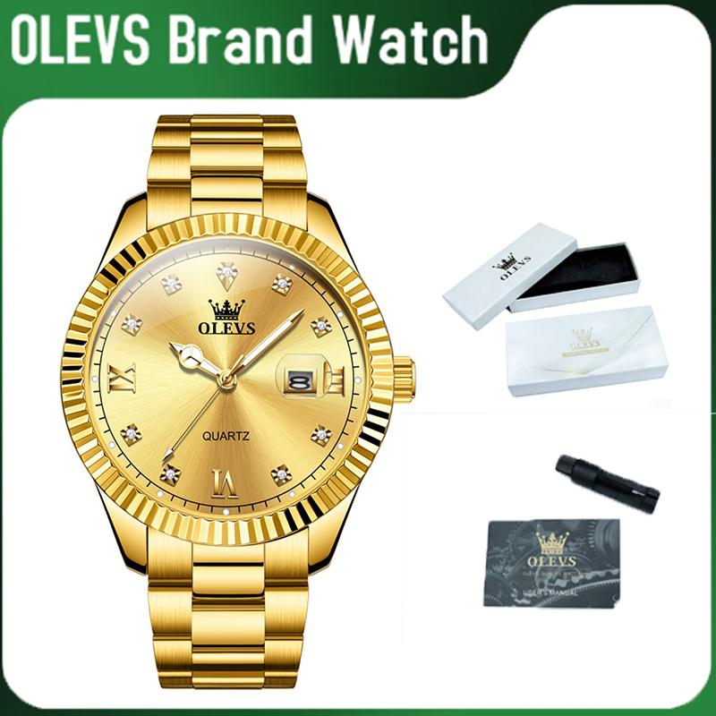 OLEVS Men's Luxury Gold Plated Quartz Watch - 42mm Stainless Steel Case, 30M-50M Waterproof, Shockproof, Date Display, Analog, Casual, Hardlex Glass Mirror Dial, Luminous, Clasp Closure, 12 Months Warranty, Durable Gold Plated Watch