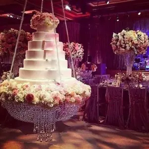 Hanging Crystal Cake Stand, Romantic Wedding Chandelier Cake Stand, Hanging Cake Rack Cake Swing Stand Dessert Display Stands, for Wedding Event Party Decoration (Crystal, Diameter 60cm) Flowers Ornaments Transparent Color