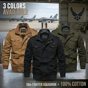 Men’s 100% Cotton Military Jacket, 1-Pack — Tactical Bomber Flight Jacket, Casual Cargo Work Jacket, Outdoor Stand Collar Coat with Multiple Pockets