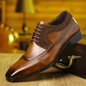 2026 Pointed Toe Shoes Pretty Boy Breathable Men's Casual Shoes British Men's Shoes Brogue Men's Shoes Pointed Toe Driving Shoes Brown Footwear