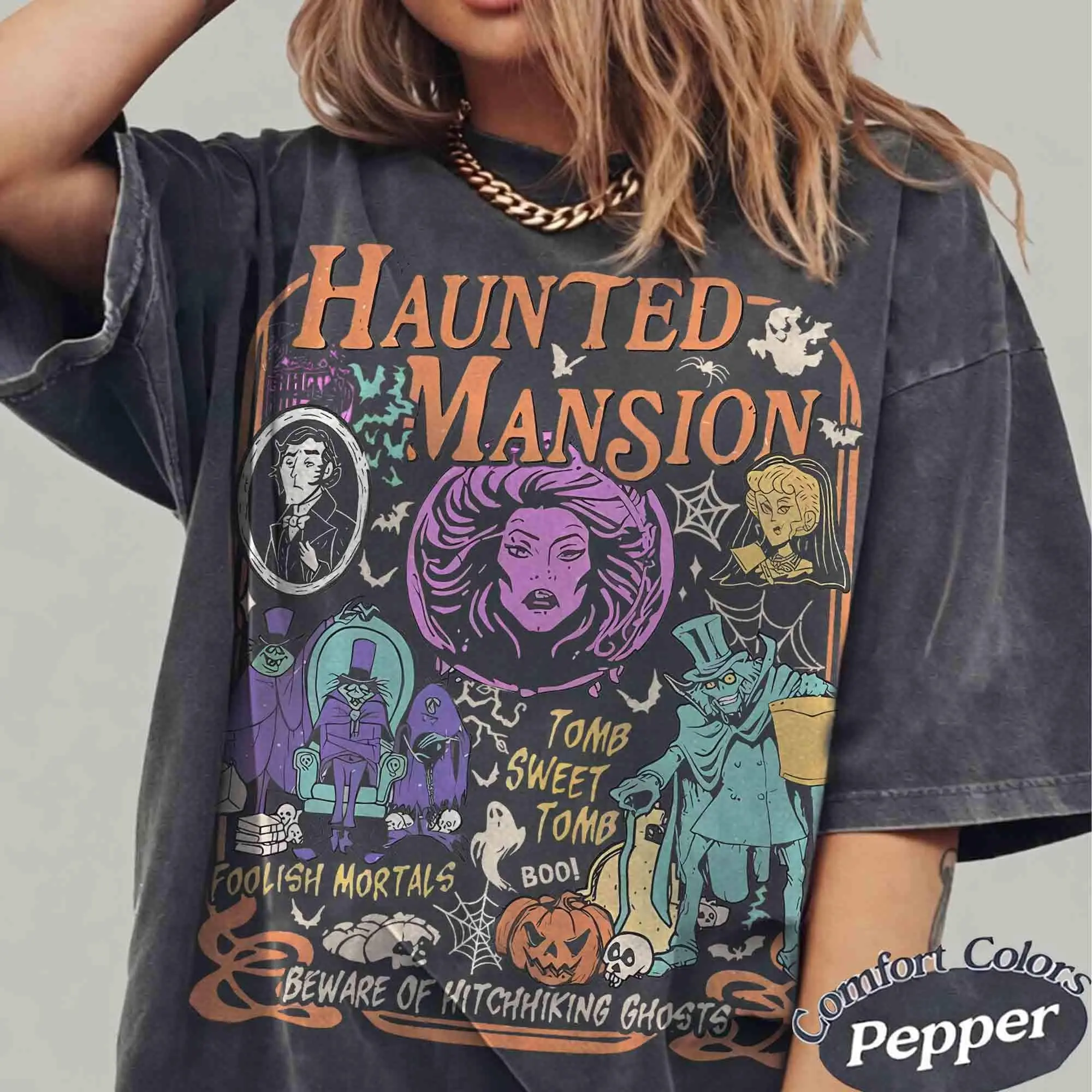 Comfort Colors Retro The Haunted Mansion Shirt, Madam Leota Hitchhiking Ghosts Tee, Disney Spooky Season Tee, Halloween Gothic Family Trip