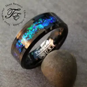 Men's Blue and Green Galaxy Opal Tungsten Ring Wedding Ring or Promise Ring - Hypoallergenic