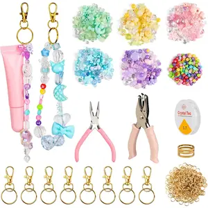 422 count Lip Gloss  Making Kit DIY Lip Balm Beaded  Kit 10 Clips 5 Color  Beads Hole Puncher Jump Ring Elastic Rope for DIY Crafts Supplies Decor