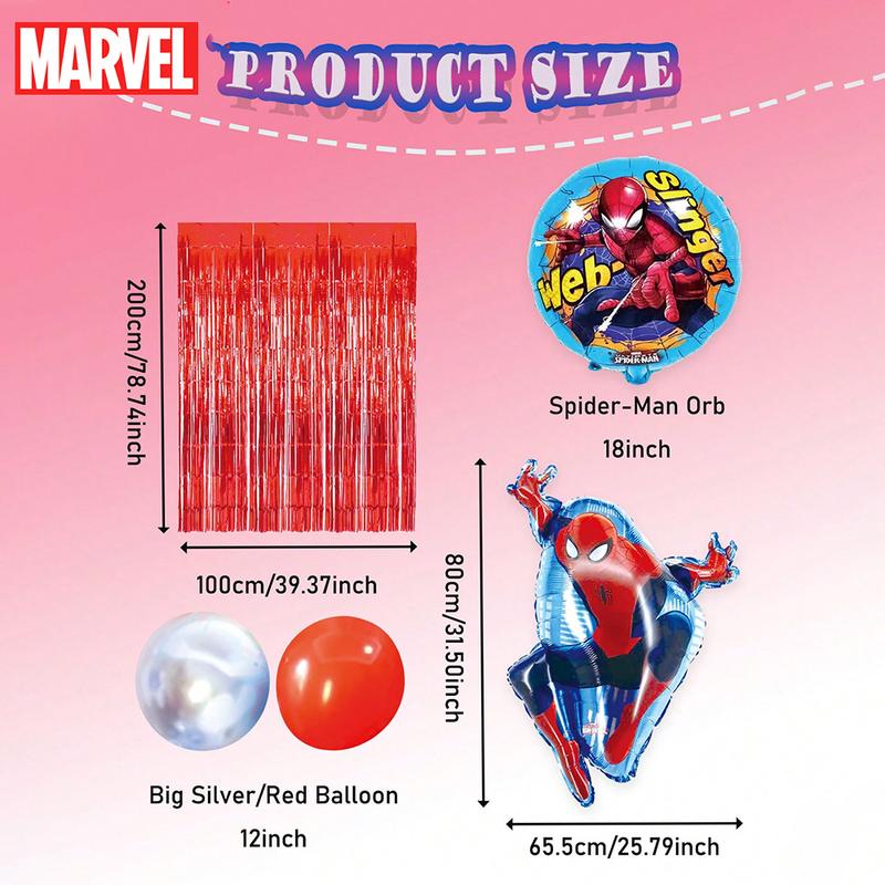 65pcs Marvel Officially Licensed Spider-Man Drizzle Curtain Poster Balloon Set Cartoon Image Balloon Dress Up Birthday Party Theme Banquet Graduation Anniversary Decoration Supplies Photo Props Gifts for Friends Family