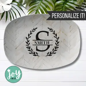Light Wood Chevron Custom Monogram Platter