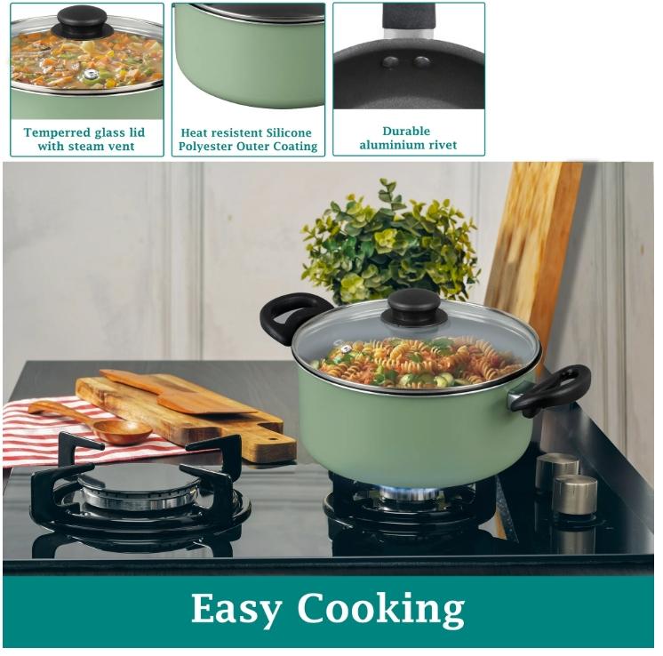 7 Piece Nonstick Aluminum Pots and Pans Cookware Set, Green