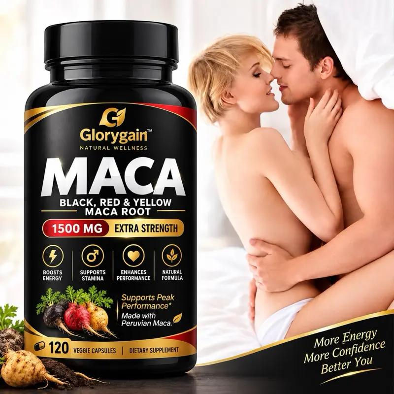 Organic Maca Root 120 Capsules 10000mg, Peruvian Maca Extract for Men and Women