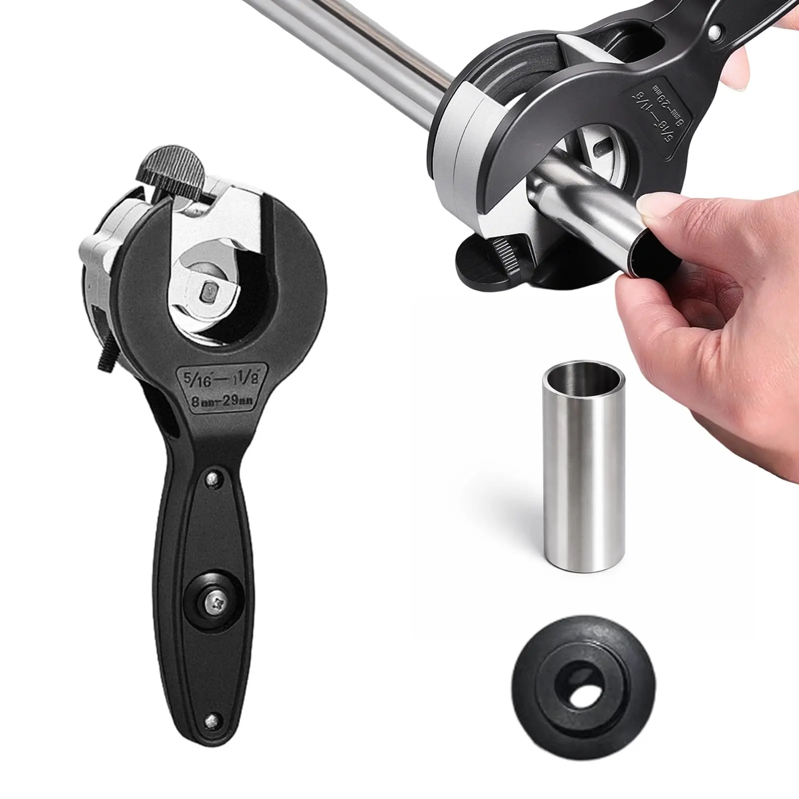 Ratchet-Type Pipe Cutter - One-Hand Fast Pipe Cutting Tool for 5/16-1-1/8 inch Stainless Steel Copper Aluminium & PVC - Heavy Duty, Plumbing Pipe Cutting Tool