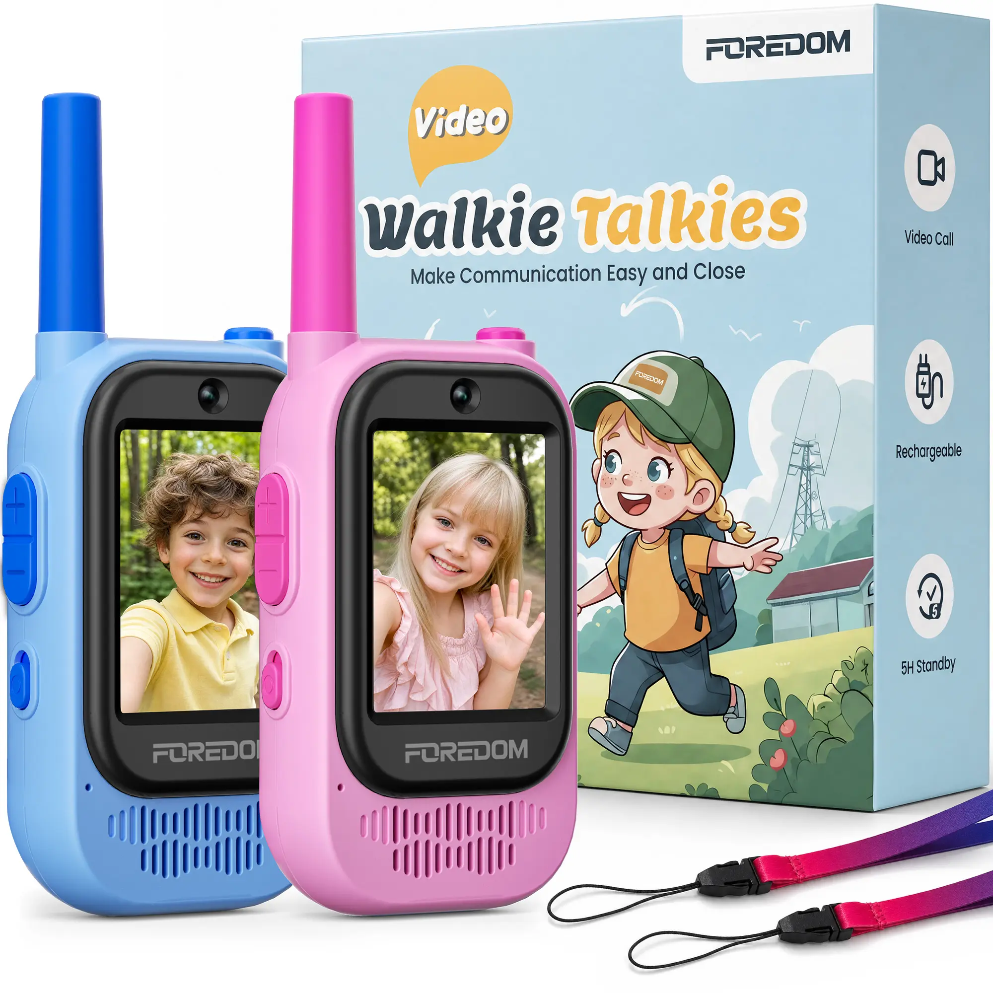 FOREDOM Kids Video Walkie Talkies Toys, Rechargeable Walkie Talkies for Boys Girls with Camera Music Real-Time HD Screen Outdoor Fun Gift for Kids