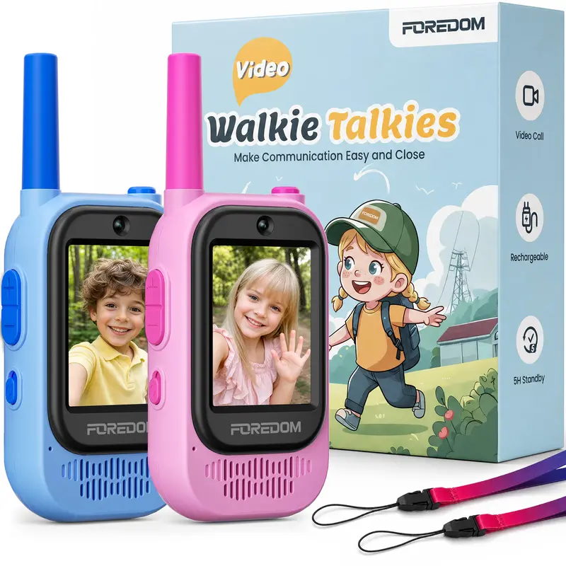 FOREDOM Kids Video Walkie Talkies Toys, Rechargeable Walkie Talkies for Boys Girls with Camera Music Real-Time HD Screen Outdoor Fun Gift for Kids