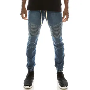 VICTORIOUS Essential Biker Denim Jogger Pants - Distressed Look, Dark Color, Suitable for Various Styles, Comfortable Fit, Stylish Design
