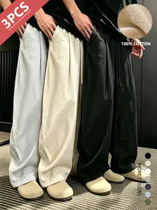 3-pack unisex summer casual pants, 100% cotton-linen blend, straight loose fit, comfortable and breathable, stylish and versatile,SummerWins