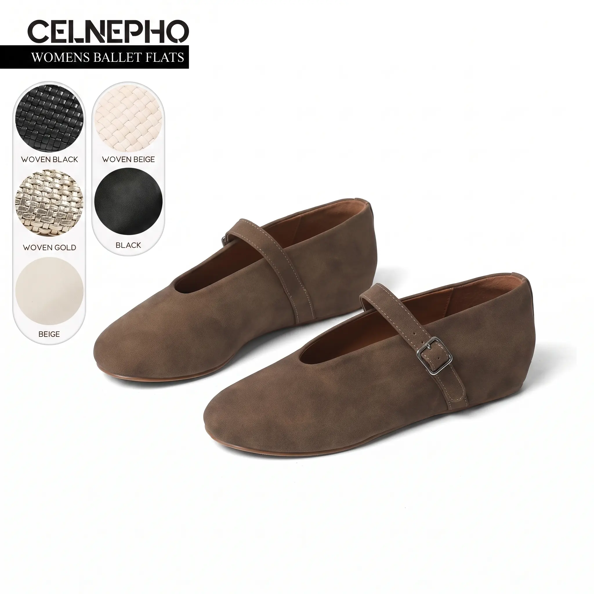 CELNEPHO Womens Ballet Flats Round Toe Mary Jane Flat Laser Cut Design Adjustable Buckle Strap Easy Slip on Ballerina Flats Elegant Comfortable Sandals Party Office Wedding Casual Daily Wear Trendy Dress Shoes